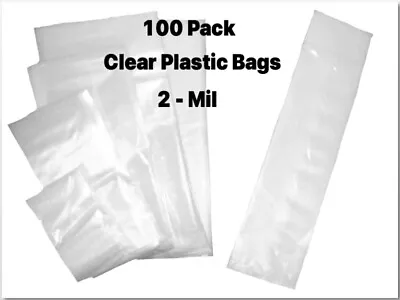 100 Pack Clear Lay FLAT Poly Plastic Bags 2 Mil - Over 35 Sizes - Choose Size • $4.89