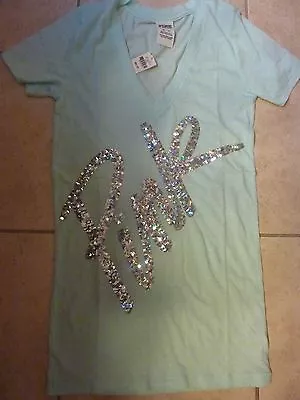 Victorias Secret Pink Bling Sequin Cursive  Pink  Vneck Nwt • $29.99