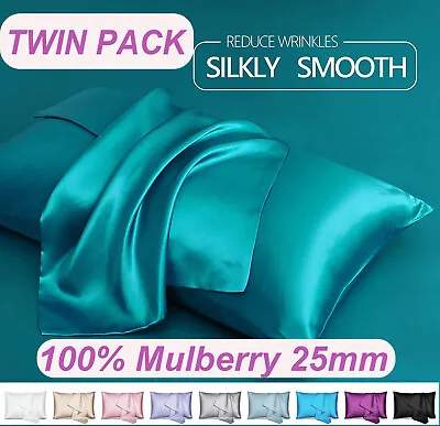 $33.99 • Buy 2x Mulberry Silk Standard Pillow Case Slip Protector Genuine 25 Momme Silk Gift
