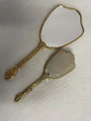 Vintage Brass Ormolu Doves Hand Dresser Mirror & Brush Set Made In USA • $49.99