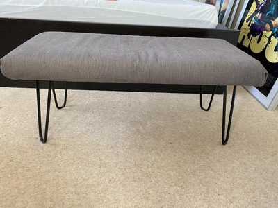 £20 • Buy Grey Upholstered Bench Sofa Footstool Pouffe Stool With Hairpin Metal Legs