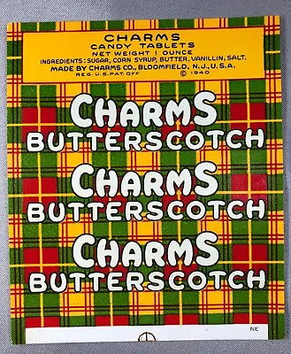 $39.95 • Buy 1942 BUTTERSCOTCH CANDY Tablets CHARMS Plaid Wrapper Label Vintage Advertising