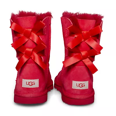 Ugg Bailey Bow Ii Samba Red Suede Sheepskin Boots Size Youth 4 Fit's Women's 6 • $129.99