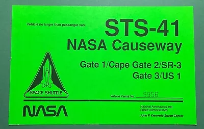 Sts-41 Nasa Causeway Ksc/nasa Neon Green Vehicle Permit Pass • $14.99