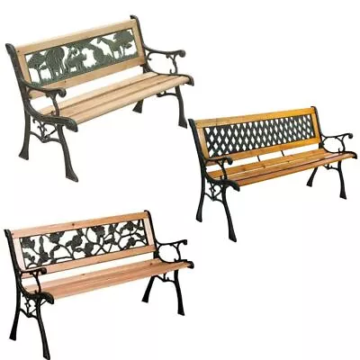 Wooden Metal Garden Bench Adult Child Decorative Back Outdoor Seat Patio Chair • £39.90