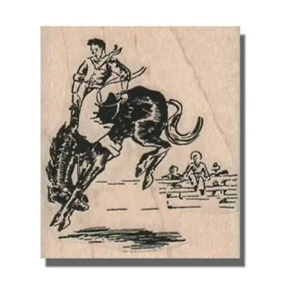 Wood Mounted Rubber Stamp Cowboy On Horse Rodeo Cowboy Horseback Western Riding • $10.49