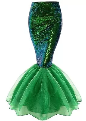 Mermaid Costume For Women Sequin Tail Maxi Skirt Halloween Party Green Large • $30.82