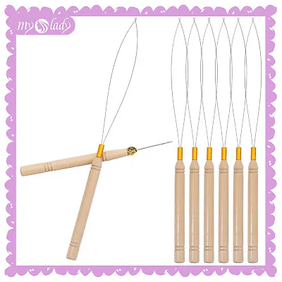 5pcs Hair Extensions Wire Pulling Hoop Loop Tool Micro Ring Hook Threader Needle • $5.27