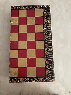 Vintage Checkers Backgammon Game Wood Frame And Game Pieces Complete • $22
