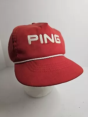 Ping Golf Hat Cap Vtg Red With White Embroidery & Rope Made In The USA Strapback • $34.99