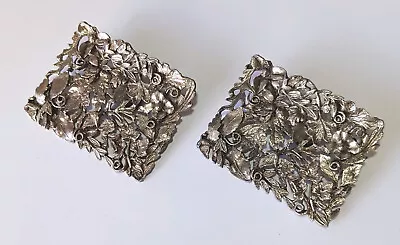 Antique Pair Of MUSI Pierced Silver-tone Floral Design Shoe Clips • $13.95