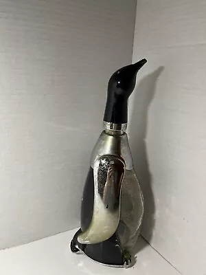 Vintage MCM Penguin Decanter Japan 12  Glass & Chrome  Musical Decanter READ! • $59.99