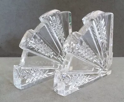 Vtg WATERFORD CRYSTAL FanShaped BOOK ENDS Patterned 2 Matched SIGNED 5.25 X5.5  • $44.96