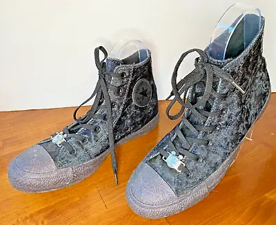 Converse Chuck Taylor X MC Miley Cyrus Black Velvet Glitter Sneakers Size 8 • $27