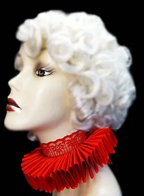 Red Satin Lace Elizabethan Neck Ruff Ruffled Collar Victorian Steampunk Queen • $30
