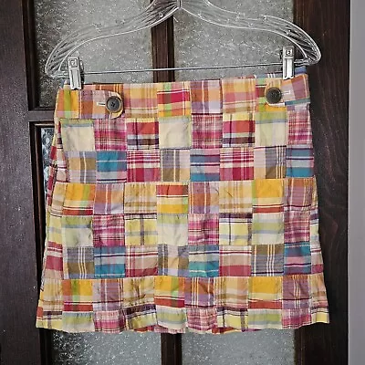 Vintage Y2K J Crew Madras Plaid Patchwork Mini Skirt Size 2 Pockets  • $19.99