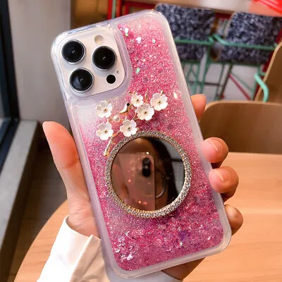 For Various Phone Makeup Mirror Quicksand Glitter Case Cover Back Hot Women Girl • $8.54