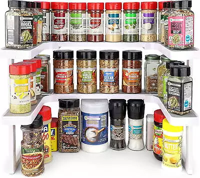 The Spicy Shelf Deluxe 1 Set Of 2 Shelves Spice Rack Organizer Plastic White • $18.48