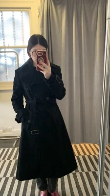 £80 • Buy Sportmax  Vintage Black Long Maxi Belted Coat Wool And Cashmere Size Uk10