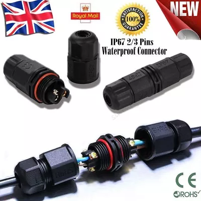 2/3 Pins IP67 Waterproof Electrical Cable Wire Connector Outdoor Underwater Plug • £16.89