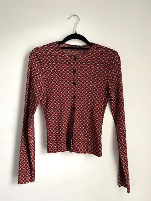 $32 • Buy Vintage KOOKAI 90's Sheer Patterned Long Sleeve Button Top Size 1 (8-10)