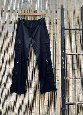 £39.95 • Buy BAY Trading Y2K 00s 90s Black Satin Low Rise Cargo Clubbing Pants Trousers UK 10