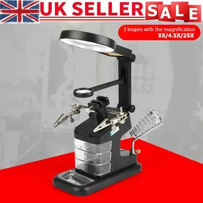 Soldering Iron Workstation Stand Helping Hands Magnifying Glass Auxiliary Clip • £15.49