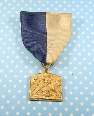 Vintage Hockey Medal Pin On Ribbon 1950s 1960s HS School Sports Gold Blue White • $8
