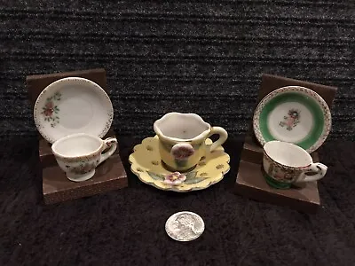 ANTIQUE MINIATURE TEA CUPS & SAUCERS - MINI SETS (includes Set Stands) • $15