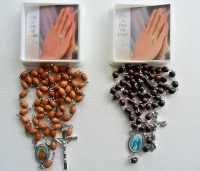 Catholic Wooden Rosary Beads In Rigid Case. Sacred Heart / Our Lady Of Lourdes • £4.25