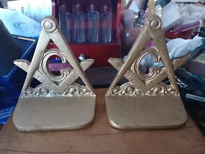 Vintage Cast Iron Gold Painted  Masonic Bookends • $80