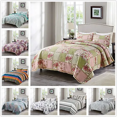 Floral Pattern Printed Quilt Set Coverlet  All Season Microfiber Bedspread Set • $35.98