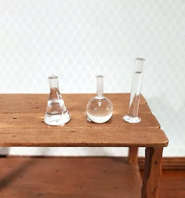 Miniature Mad Scientist Lab Flask Jar Set Beakers 3 Pieces 1:6 Scale • $6.75