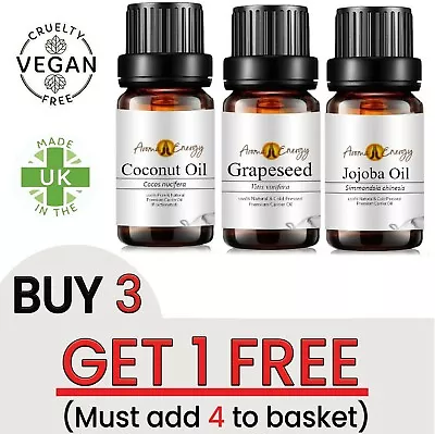 Natural Carrier Base Oil 10ml -  Pure Aromatherapy Oils Massage Oils Vegan • £2.99
