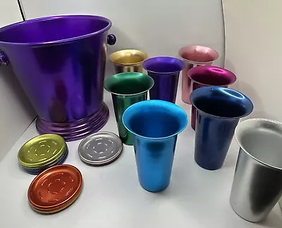 Vintage Aluminum Ice Bucket 8 Tumblers And Coasters Set • $65