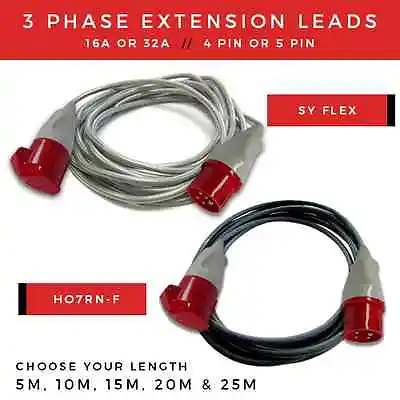 All 3 Phase Extension Lead 16a-32a 400v Extension Lead 4 Pin-5 Pin Hook Up Lead • £138.25