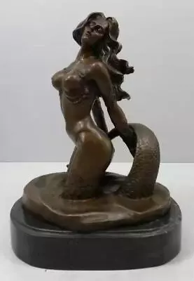 Mermaid Bronze Sculpture On Solid Marble Base - Signed • $289.28