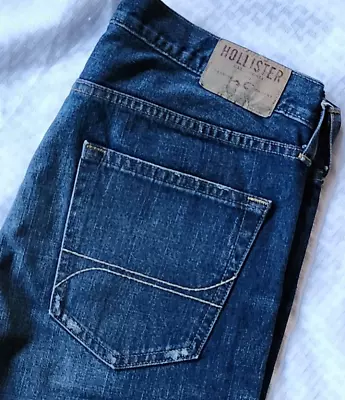 Hollister Mens Size 33x32 Hermosa Low Rise Boot Cut Button Fly Denim Blue Jeans • $16.95