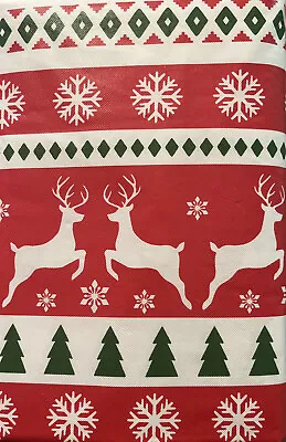 Christmas Vinyl Tablecloth Reindeer Trees Snowflakes 52” X 70” • $15.98