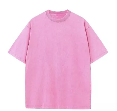 Brand New Pink Vintage Acid Wash Heavy Combed Cotton 230GSM T-Shirt Size Large • £15