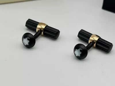 Montblanc 18k Solid Gold Onyx Pearl Rare Bar Cufflinks New 100% Genuine Rp $1450 • $850