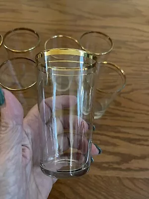 Set Of 8 -Double Gold Rimmed Clear Drinking Glasses Tumblers - Vintage MCM~4.5” • $34