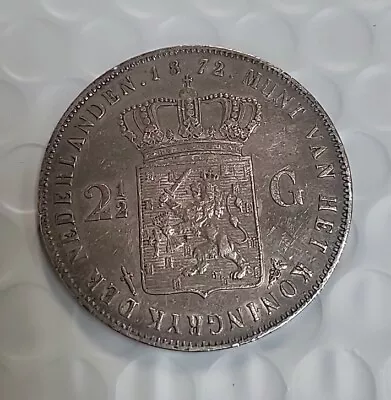 1872 Netherlands 2 1/2 Gulden Silver Coin C801 • $49