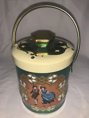 Vintage Murray Allen Teal /Golden Tone Foral/Dancing Tin With Handle  • $14