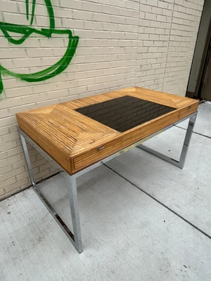 $850 • Buy Vintage Split Rattan And Chrome Desk Or Vanity Milo Baughman Style Vintage