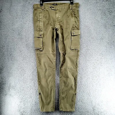 RAOER Mens 30x30 ITALIAN Distressed Tapered Military Green Cargo Pants Pockets • $129.45