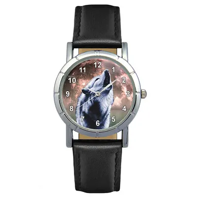 Wolf Wild Animal Mens Womens Genuine Leather Band Quartz Wrist Watch 1799SA • £14.99