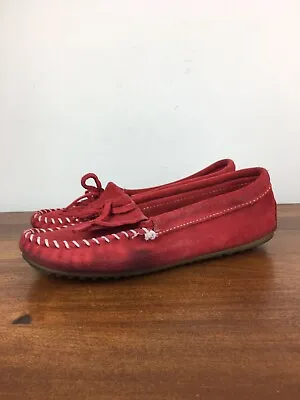 Minnetonka Moccasin Women’s Kitty Hardsole Red Suede 406W Size 8 Slip On Flats • $11.86