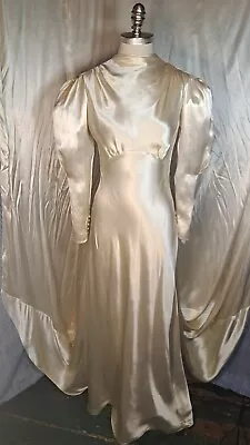 1930's DECO ERA BIAS CUT SATIN WEDDING GOWN LONG TRAIN • $95