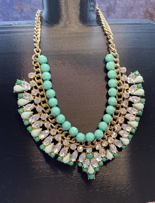 £5.40 • Buy M&S Necklace Chunky Gold Tone Chain Clear & Green Sparkly Stones 45cm Long